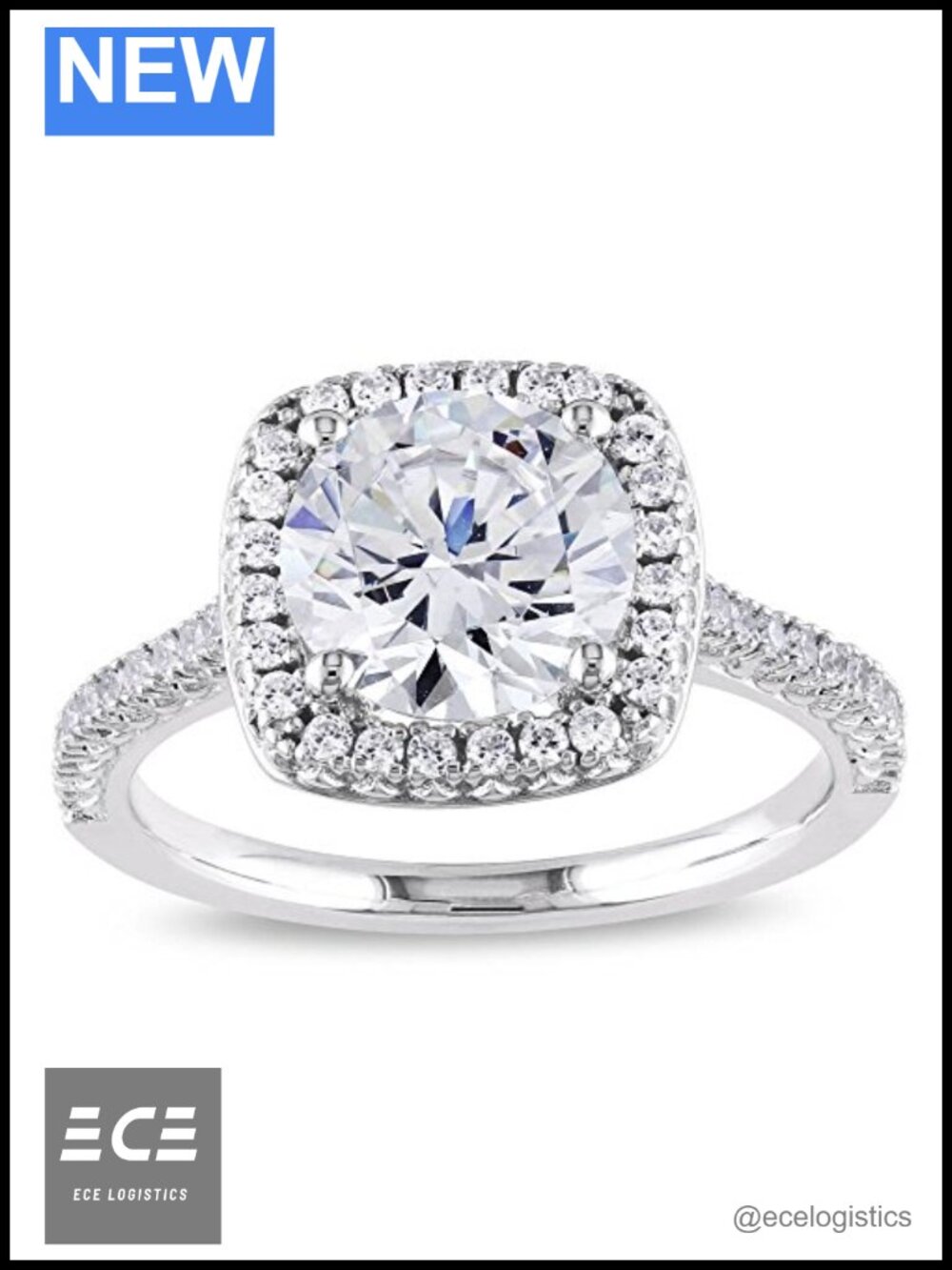 925 Sterling Silver Cushion Cut Halo Engagement Ring 2.45 Cttw CZ